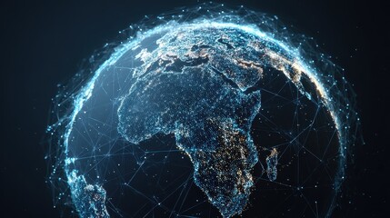 Fototapeta premium Earth with holographic trading networks, network connection, global commerce.