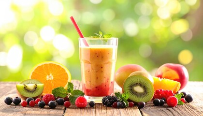 Smoothie with Mixed Fruits in Glass