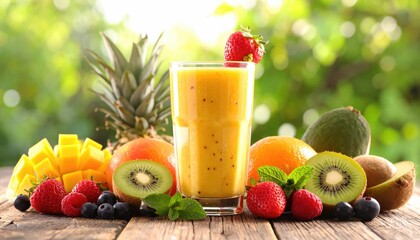 Smoothie with Mixed Fruits in Glass