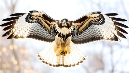 Hawk in flight, detailed plumage