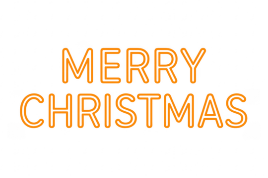 Merry christmas orange neon sign transparent background