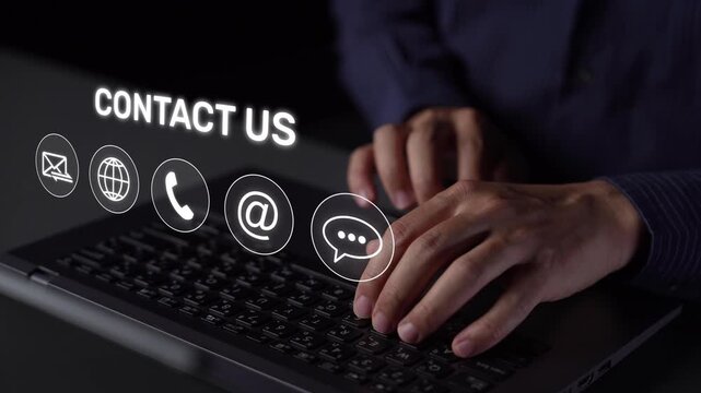 UI concept for contact us section showing icons for email, web, phone, and message. Contact and support icons help streamline business communication and improve customer contact experience. Muxer