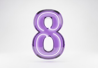 Luminous Purple Number 8 with an Inner Neon Glow on a White Background.