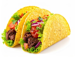 Tantalizing Tacos: A close-up shot of three beautifully prepared tacos, each filled with a delicious array of ingredients. Capturing the freshness and flavors of this popular dish.