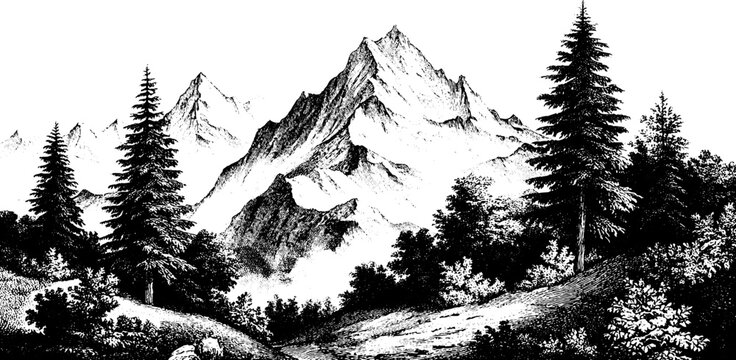 Vintage illustration set of barchans and mountain silhouette for design and decoration