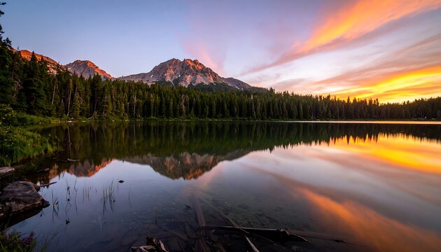 Serene mountain lake at sunset (1)