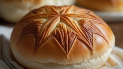 Artisan Bread Roll with Decorative Star Pattern Crust.