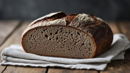 Artisan Sourdough Bread Loaf on Linen Cloth, Rustic and Delicious.