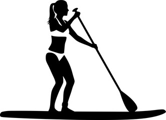 Fototapeta premium Paddleboarding silhouettes, Woman paddleboard silhouette, Paddleboard silhouette, Standup paddleboarding, Paddleboard vector, Paddle surfers