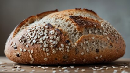 Artisan Sourdough Bread Loaf with Sesame Seeds Close Up.