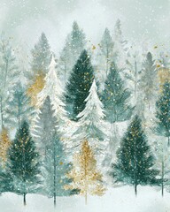 Serene Winter Forest - Impressionistic Snow-Covered Evergreens.
