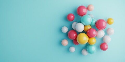 Colorful Spheres on Light Blue Background, Abstract Geometric Composition