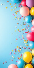 Pastel Balloons and Confetti on Blue Background for Party Celebration