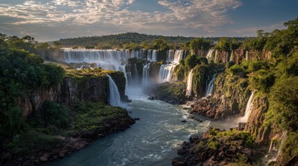 Fototapeta premium Iguazu Falls Showing its Splendor at Golden Hour