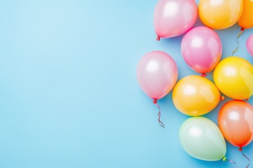 Colorful Balloons on Light Blue Background for Celebrations or Events
