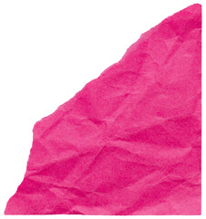 Torn corner of fuchsia pink crumpled paper, isolated piece of paper for scrapbooking