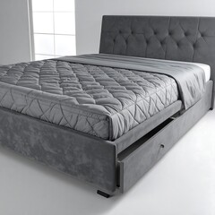 Gray upholstered bed with storage