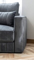 Gray velvet sofa corner