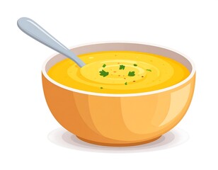 Creamy yellow soup in a bowl