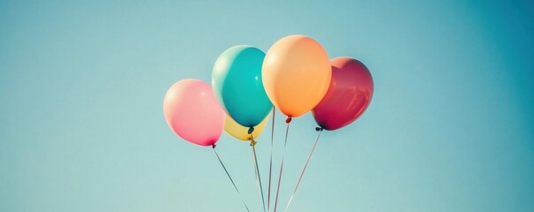 Colorful Balloons Floating Against a Clear Blue Sky Celebration Concept