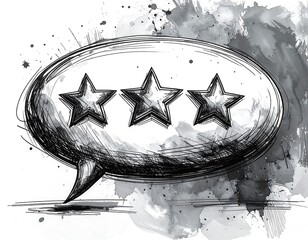 Grayscale speech bubble with three stars