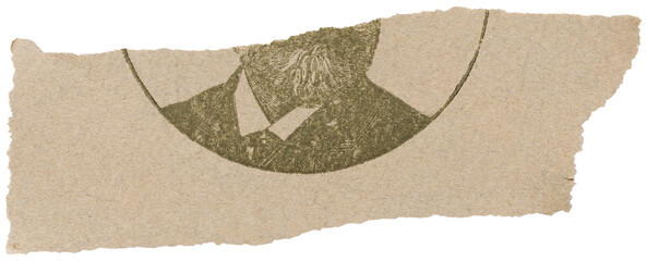 Torn piece of old faded vintage book page, fragment of engraving on worn paper scrap isolated