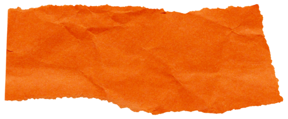 Strip of crumpled bright orange paper with torn edges, isolated scrap for scrapbooking design