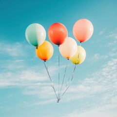 Colorful Balloons Floating Against a Blue Sky with Wispy Clouds