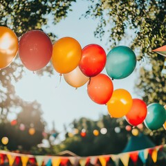 Colorful Balloons and Pennants Decorating Outdoor Party Scene