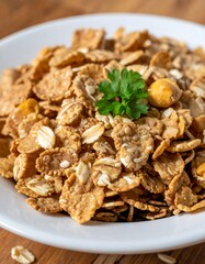 Crispy cereal mix in white bowl