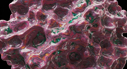 a pink and green marble with a black background