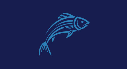 Fototapeta premium A stylized vector illustration of a fish, rendered in a clean, minimalist style against a dark blue backdrop, perfect for logos and branding materials.