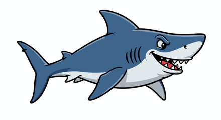 Fototapeta premium An aggressive cartoon shark vector illustration, isolated on white, showcasing its sharp teeth and menacing expression, perfect for ocean-themed designs and animations.