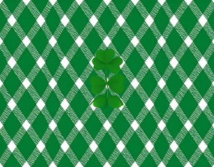 Green and white checkered fabric with a shamrock