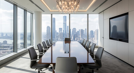 Modern Conference Room with City View, Business Meeting Space