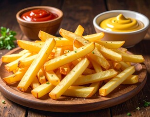 Crispy french fries with sauces