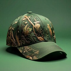 Green baseball cap with floral design