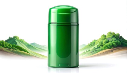 Green cosmetic container, nature background