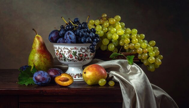 Still life of fruit in a bowl