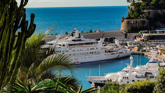 Luxury Yachts Docked at Port Hercule, Monaco