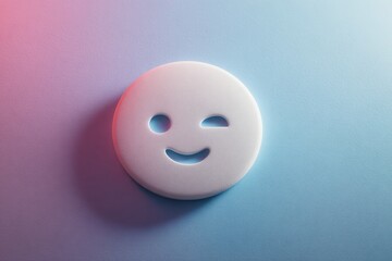 A playful 3D smiling emoji on a gradient background, conveying happiness and positivity
