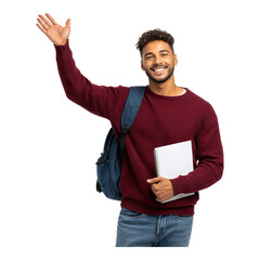 young man holding a book on a transparent background 