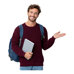 young man holding a book on a transparent background 