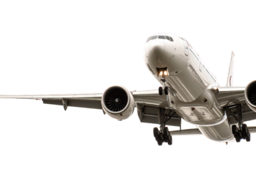 Commercial Airplane Taking Off Against Black Background