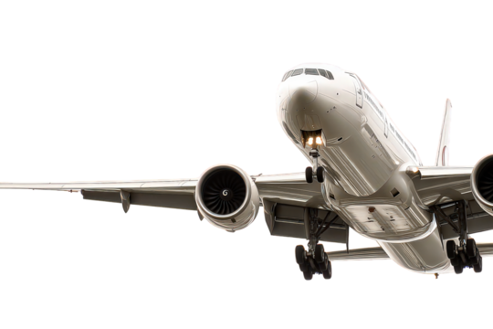 Commercial Airplane Taking Off Against Black Background