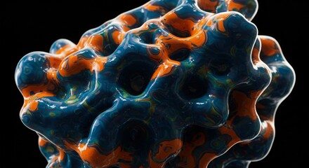 a close up of a colorful object on a black background