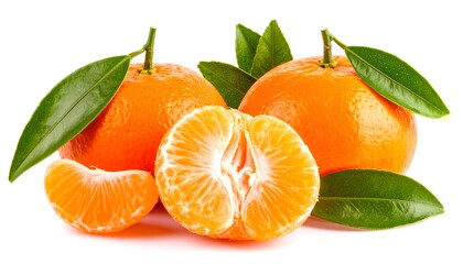 Two whole tangerines and segments, fresh and bright