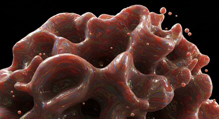 a close up of a red and white substance