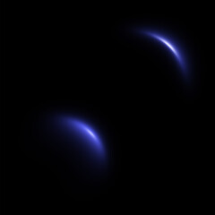 Two bright blue circular planetary style lights with beanco sparkles in the center