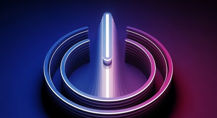 Abstract Power Button Glowing Neon Blue and Purple on Dark Background